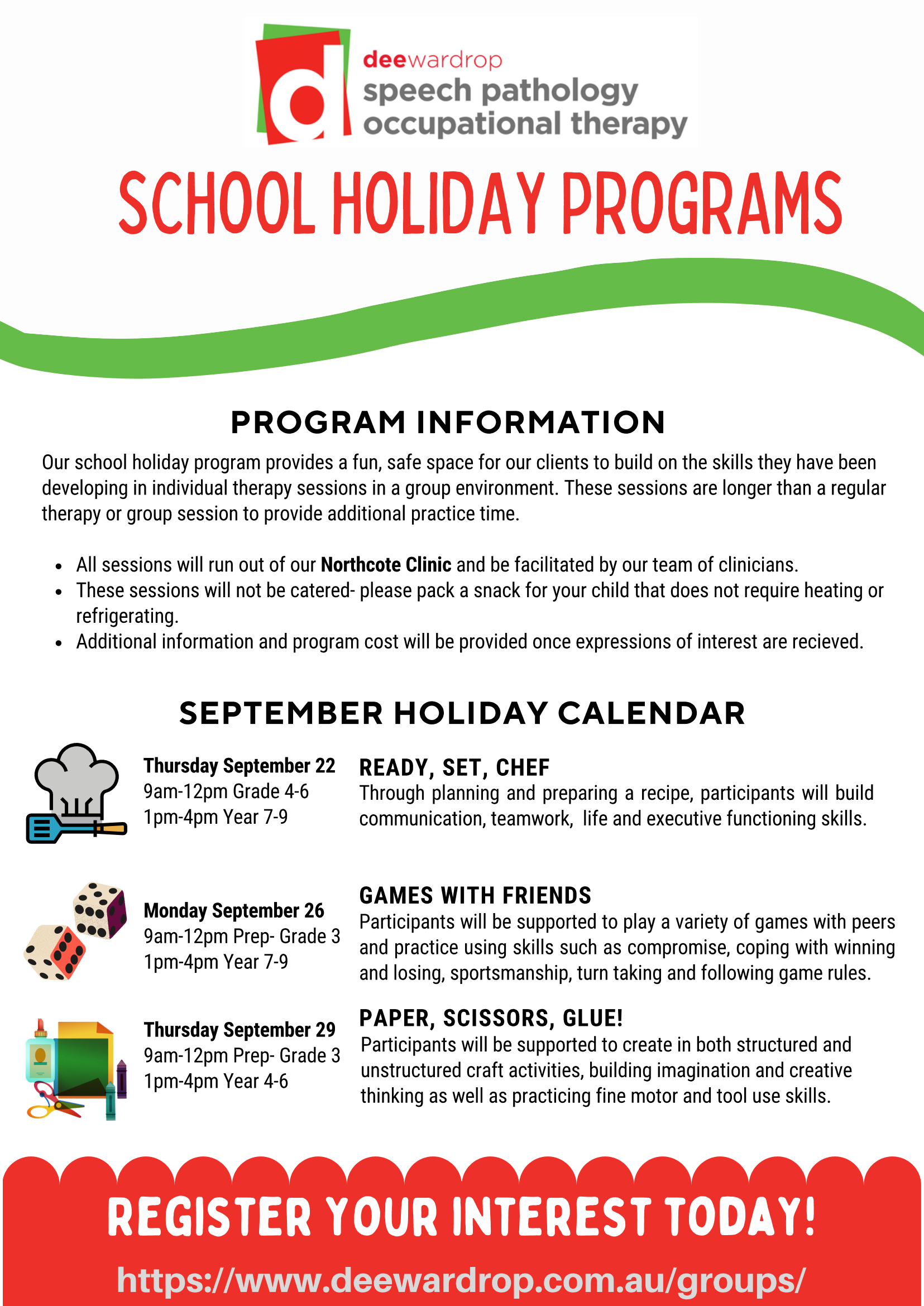 School Holiday Programs are back at DWSP! Dee Wardrop